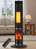 YEW Space Heater for Indoor Use, 1500W PTC Ceramic Heater with 3D Flame, 80° Oscillating Tower Heater with Thermostat & Remote for Large Room, Bedroom, Office, Home