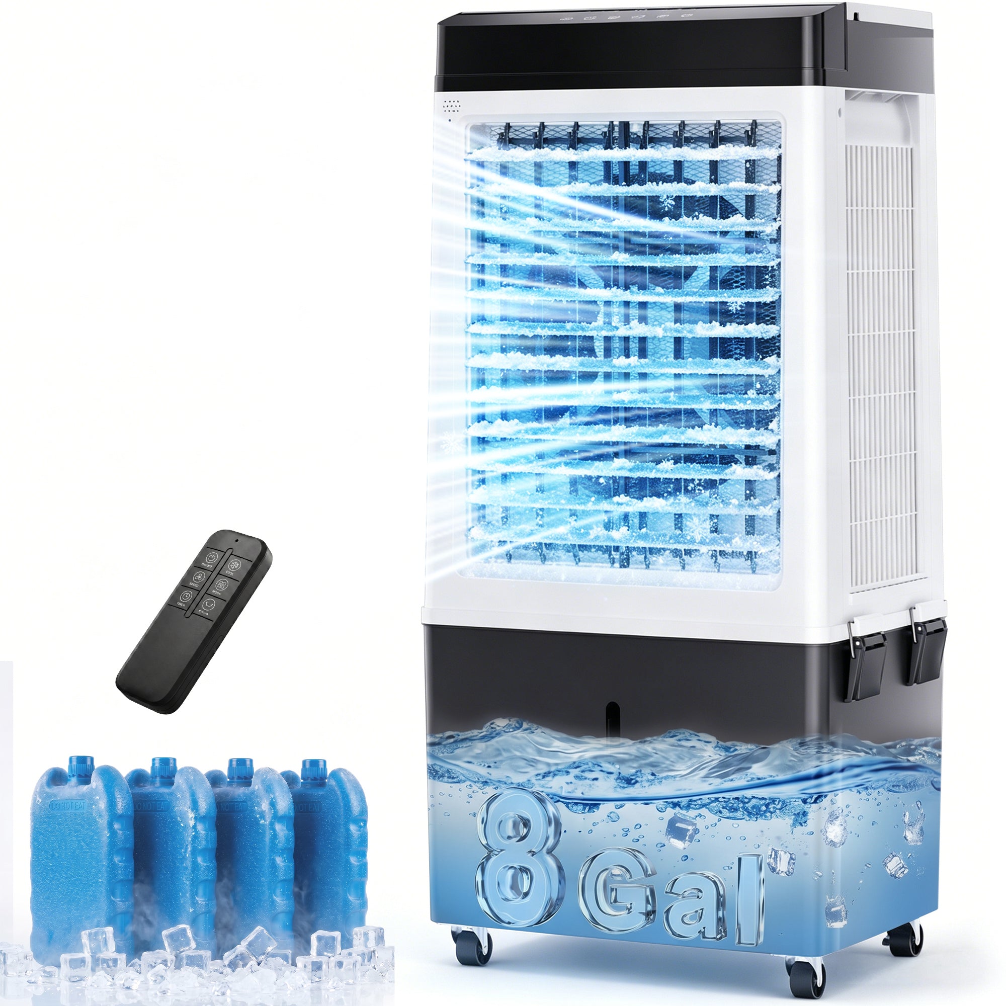 YEW 2200CFM Swamp Cooler, 3-in-1 Evaporative Air Cooler with 8 Gal Water Tank,Air Cooler for 830 Sq.ft Large Room,120°Swing,Remote,12H Timer, Cooling fans for Outdoor Patio Garage, Indoor Room Bedroom