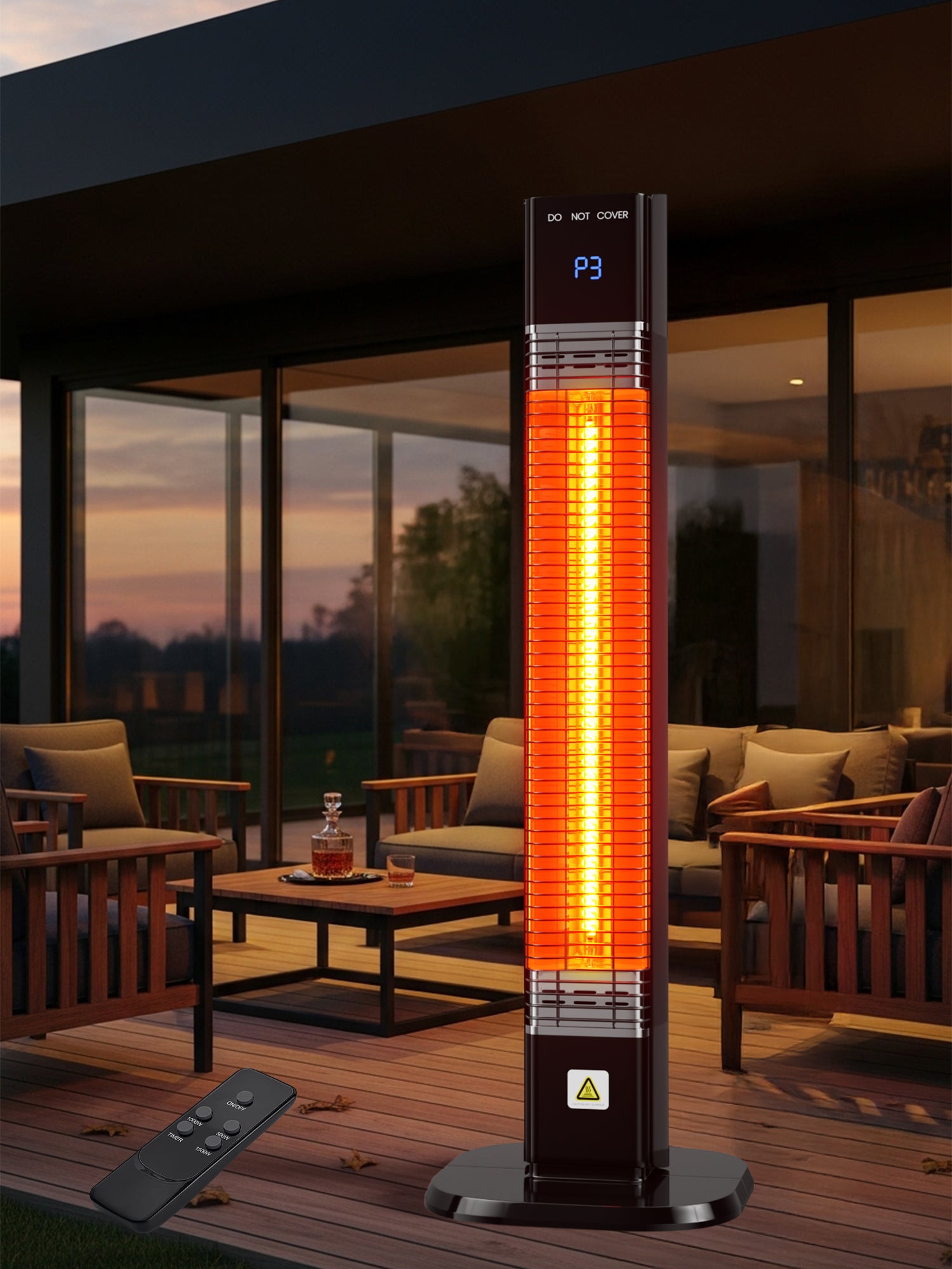YEW 33" Outdoor Patio Heater with Remote, 24H Timer & 1S Fast Heat, Carbon Fiber Heating Tube, 3 Heat Levels, Tip-Over and Overheat Protection, Electric Space Heaters for Backyard, Garage