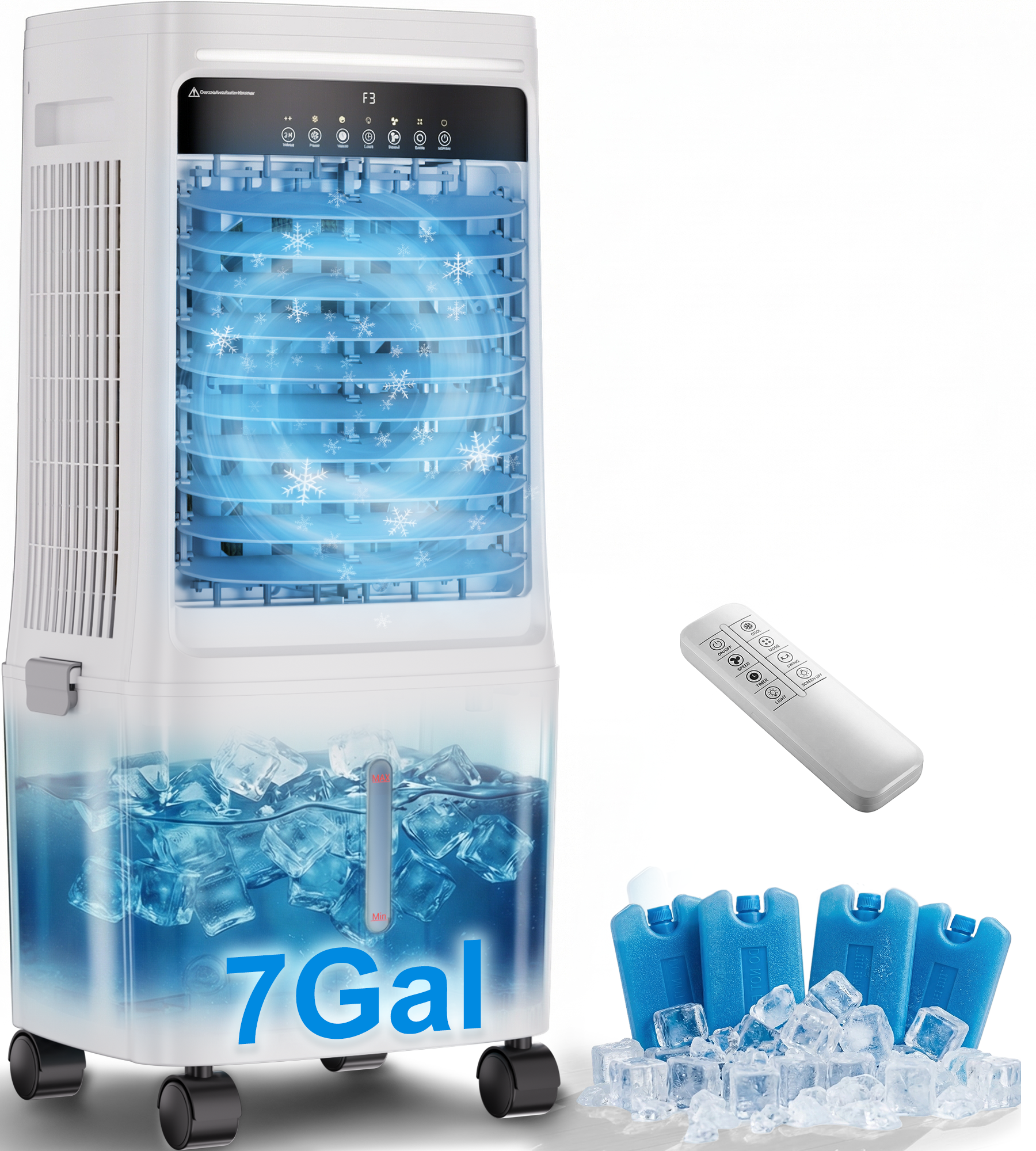 YEW 2200CFM Portable Swamp Cooler Air Conditioner,Evaporative Air Cooler with 7 Gal Water Tank,4 Ice Packs,Ambient Light,120°Swing,12H Timer,Cooling Fan&Air Cooler for Room Bedroom Garage Patio
