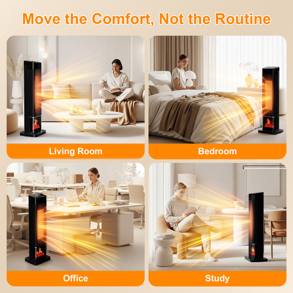 Space Heater for Indoor Use, 1500W Portable Electric Heater with Thermostat, 120° Oscillation, 24H Timer, Remote Control, Ceramic Tower Heater Fan for Large Room, Bedroom, Office, Garage, 23"